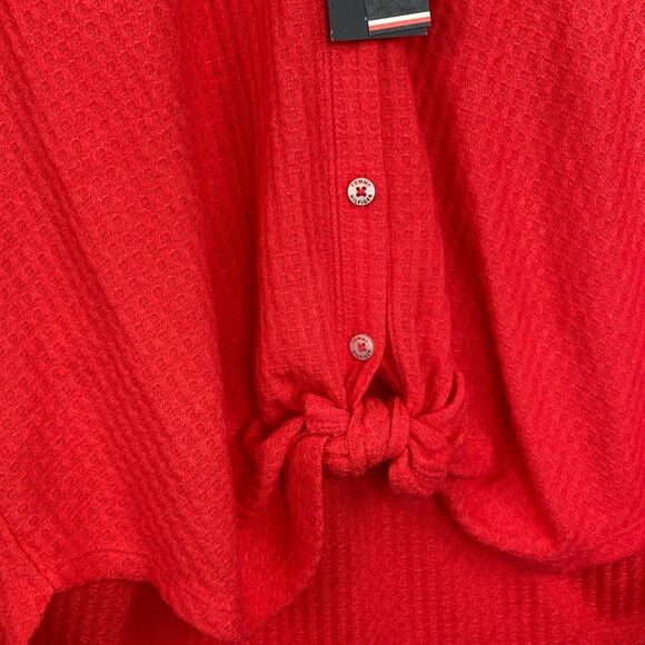 Tommy Hilfiger Red Waffle Knit Button Down Sweater Women's Size Extra Small XS - Picture 4 of 9